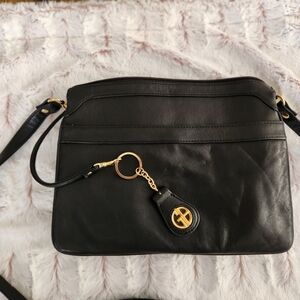 Giani Bernini Black Leather Crossbody Bag with Gold Accents
